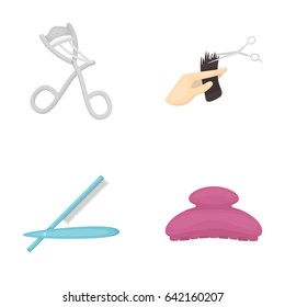 Scissors, brush, razor and other equipment. Hairdresser set collection icons in cartoon style vector symbol stock illustration web.