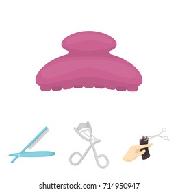 Scissors, brush, razor and other equipment. Hairdresser set collection icons in cartoon style vector symbol stock illustration web.