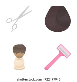 Scissors, brush, razor and other equipment. Hairdresser set collection icons in cartoon style vector symbol stock illustration web.
