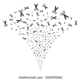 Scissors burst fountain. Vector illustration style is flat iconic symbols. Object fountain made from random design elements as scissors fireworks.