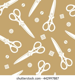 Scissors and buttons hand drawn seamless pattern. Doodle background vector
