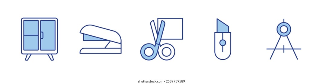 scissors, cabinet, cutter, compass, stapler. icon vector illustration. Line Duotone style. Editable stroke.