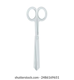 Scissors cartoon clipart. Vector flat design of closed shears. Isolated hand drawn illustration of surgical scissors. Simple template for print and web design on white background.