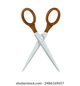 Scissors cartoon clipart. Vector flat opened shears. Isolated hand drawn illustration of thinning scissors. Simple template for print, web design, beauty salon, barbershop on white background