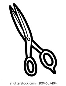 scissors / cartoon vector and illustration, black and white, hand drawn, sketch style, isolated on white background.