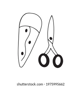 Scissors with case. Vector isolated doodle single icon illustration. Stationery. Sewing element