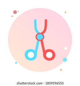 Scissors in circle icon vector. Professional medical scissor in round shaped. Surgical instrument, medical clamp, hairstyle scissor icon. Medical equipment. Vector illustration.
