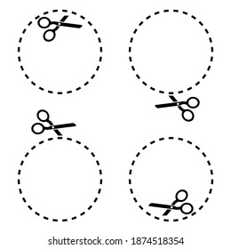 Schere Kreise im Retrostil auf weißem Hintergrund. Vorlagendesign. Liniensymbol. Stockbild.