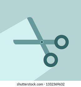 Scissors or clippers. Flat icon with long shadow. Vector graphic illustration. 
