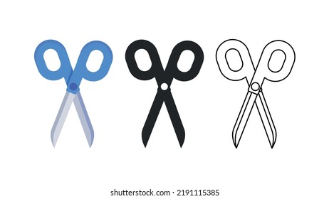 Scissors color, black, line icon set 