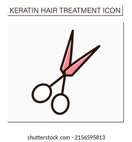 Scissors color icon. Hair-cutting shears. Tool for cutting hair. Barber shears, hairdressing shears. Beauty procedure. Keratin treatment concept. Isolated vector illustration