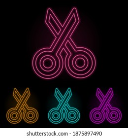scissors color neon set. Simple thin line, outline vector of web icons for ui and ux, website or mobile application