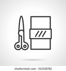 Scissors and color paper. Simple line vector icon. Kit for art, school supply. Elements for web design and business