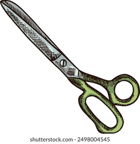 Scissors color sketch. Hand drawn cutting tool