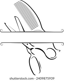 Scissors and comb banner signboard. Design for a beauty salon and hairdresser