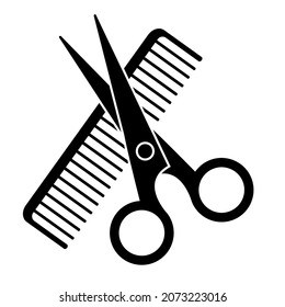 Tijeras peine. Iconos de barbero. Herramientas de corte de pelo. Tijeras y peine. Ilustración vectorial. Imagen de archivo. 