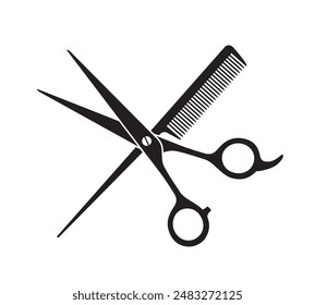 Scissors and Comb, Barber Shop Icon. Vector illustration isolated, eps