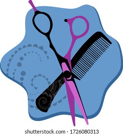 Scissors, comb. Barber shop logo. Vector illustration.