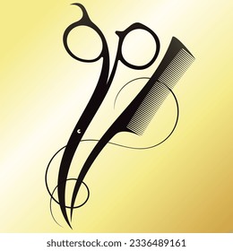 Scissors comb and beautiful curl of hair, design for a beauty salon