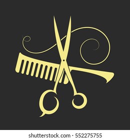 Scissors and Comb beauty salon and barber shop, silhouette vector