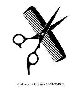 Scissors and comb in black, barber tool