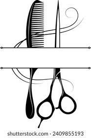 Scissors comb and curl of hair, beauty salon banner sign