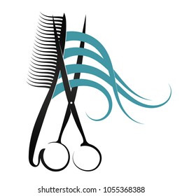 Scissors and comb with curl hair design