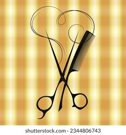 Scissors comb and curl hair heart symbol. Design for a beauty salon