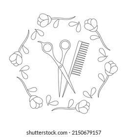 Scissors Comb Flower Frame Barber Symbols Stock Vector (Royalty Free ...