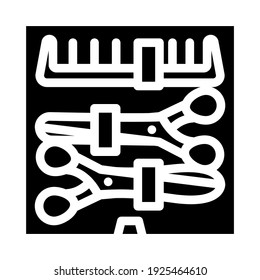 scissors and comb groomer set glyph icon vector. scissors and comb groomer set sign. isolated contour symbol black illustration