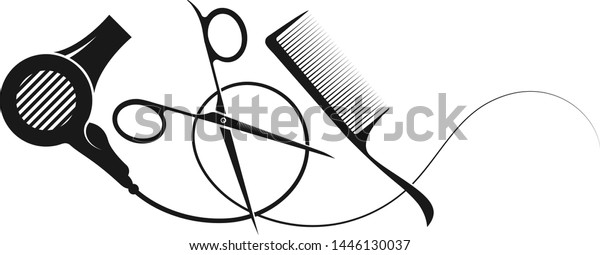 Scissors Comb Hair Dryer Silhouette Beauty Stock Vector Royalty