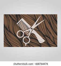 Scissors and comb the hair on the background