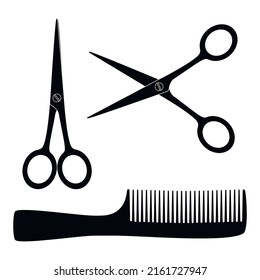 Tijeras y peine para el pelo. Establecer. Patrón EPS. Objetos de silueta