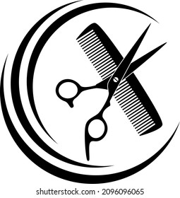 Scissors and comb, hairdresser logo and background 