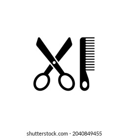 Scissors and Comb, Hairdresser Tools. Flat Vector Icon illustration. Simple black symbol on white background. Scissors and Comb, Hairdresser Tools sign design template for web and mobile UI element.