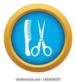 Scissors and comb icon blue vector isolated on white background for any design