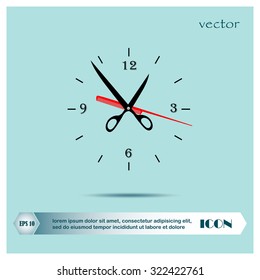 Scissors and comb icon, clock