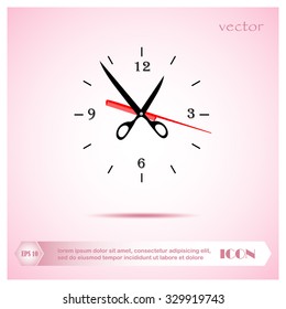 Scissors and comb icon, clock