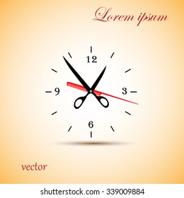 Scissors and comb icon, clock