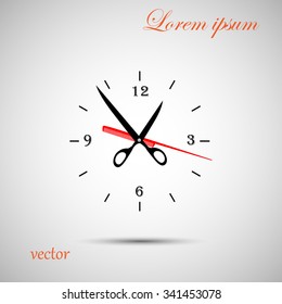 Scissors and comb icon, clock