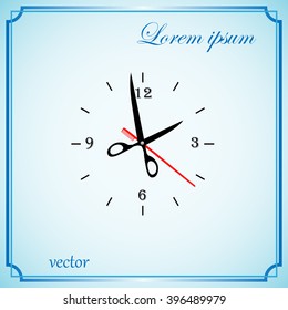 Scissors and comb icon, clock