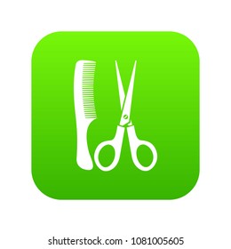 Scissors and comb icon digital green for any design isolated on white vector illustration