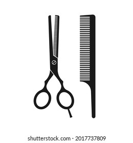 Scissors and comb icon. Hair cut, barber, hairdresser, beauty salon logo. Vector illustration.