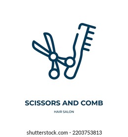 Scissors and comb icon. Linear vector illustration from hair salon collection. Outline scissors and comb icon vector. Thin line symbol for use on web and mobile apps, logo, print media.