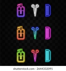 Scissors and comb icon. neon style. haircut. hairdresser.