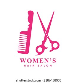 scissors and comb icon on white background, abstract beautiful girl face.