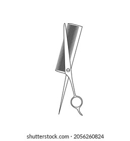 scissors and comb icon outline