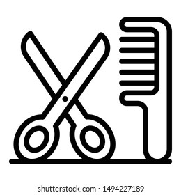 Scissors and comb icon. Outline scissors and comb vector icon for web design isolated on white background
