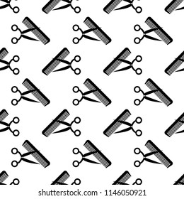 Scissors And Comb Icon Seamless Pattern Vector Art Illustration