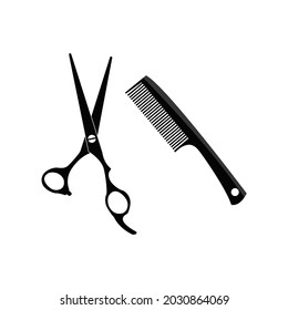 tijeras y plantilla de icono de peine. vector de ilustración